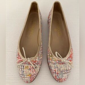 Chanel Vintage CC Logo Multicolor Watercolor Canvas Ballet Flats Size EU 38 US 8